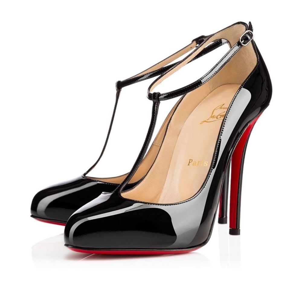 Christian Louboutin Black Patent T-Strap Heels